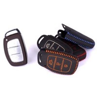 佑易(LUCKEASY) 現(xiàn)代名圖專用 真皮遙控器皮套 汽車鑰匙包 保護(hù)套 車用鑰匙包 汽車用品車飾 二代黑線單個加鑰匙扣 2014款1.8L自動尊貴型